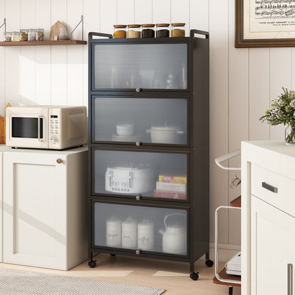 Freestanding 5 Tier Kitchen Storage Cabinet with Flip Doors and Wheels - Black