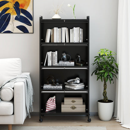 Freestanding 5 Tier Kitchen Storage Cabinet with Flip Doors and Wheels - Black