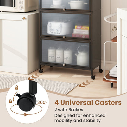 Freestanding 5 Tier Kitchen Storage Cabinet with Flip Doors and Wheels - Black