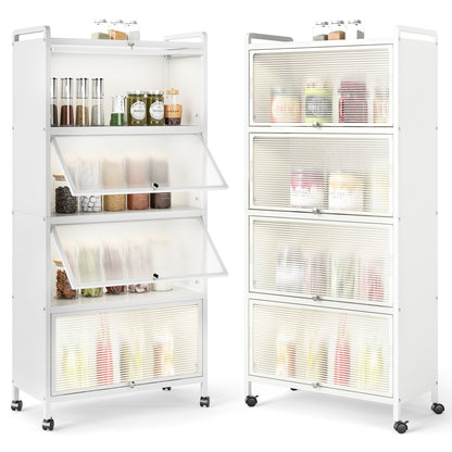 Freestanding 5 Tier Kitchen Storage Cabinet with Flip Doors and Wheels - White