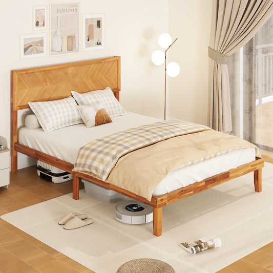 Vintage Inspired Platform Bed with Storage Space and Rustic Headboard, Full Size