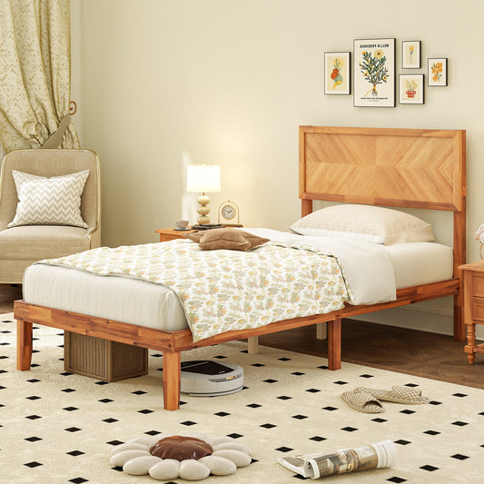 Vintage Inspired Platform Bed with Storage Space and Rustic Headboard, Twin Size