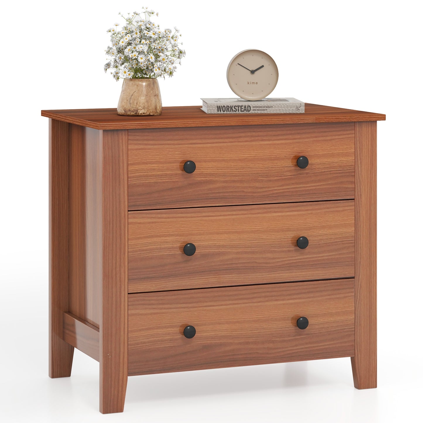 3-Drawer Storage Dresser Chest, Compact Bedside Table with Organizational Drawers – Walnut