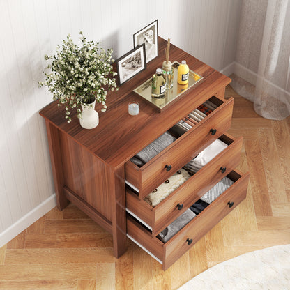 3-Drawer Storage Dresser Chest, Compact Bedside Table with Organizational Drawers – Walnut