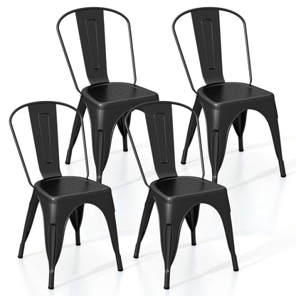 Set of 4 Metal Dining Chairs with Removable Backrest Ergonomic Side Chairs in Black Finish