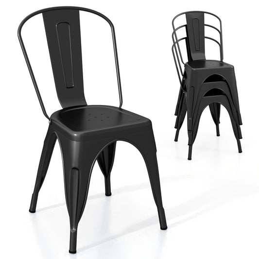 Set of 4 Metal Dining Chairs with Removable Backrest Ergonomic Side Chairs in Black Finish