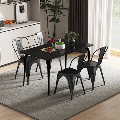Set of 4 Metal Dining Chairs with Removable Backrest Ergonomic Side Chairs in Black Finish