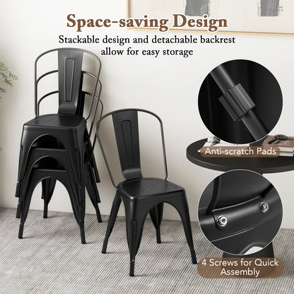 Set of 4 Metal Dining Chairs with Removable Backrest Ergonomic Side Chairs in Black Finish