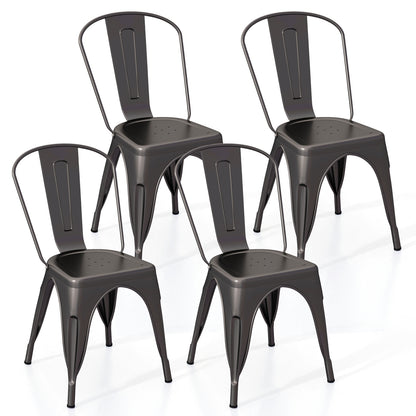 Set of 4 Metal Dining Chairs with Removable Backrest Ergonomic Side Chairs in Gunmetal Finish