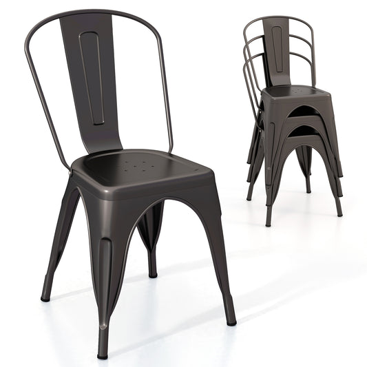 Set of 4 Metal Dining Chairs with Removable Backrest Ergonomic Side Chairs in Gunmetal Finish