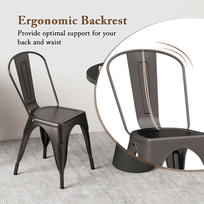 Set of 4 Metal Dining Chairs with Removable Backrest Ergonomic Side Chairs in Gunmetal Finish