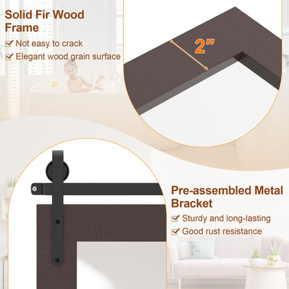 40 x 26 Inch Farmhouse Barn Door Style Wall Mirror with Solid Wood Frame and Metal Bracket - Walnut