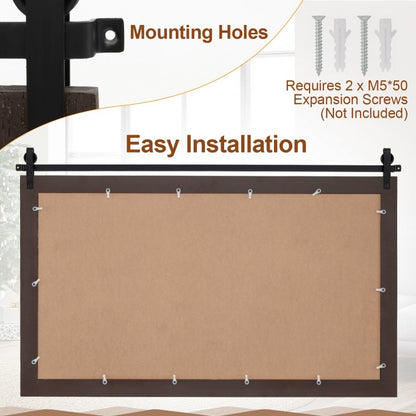 40 x 26 Inch Farmhouse Barn Door Style Wall Mirror with Solid Wood Frame and Metal Bracket - Walnut