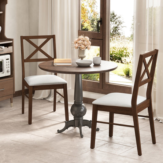 Set of 2 Upholstered Dining Chairs with Rubber Wood Frame in Brown