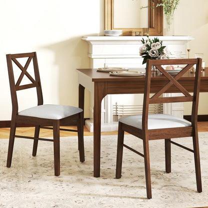 Set of 2 Upholstered Dining Chairs with Rubber Wood Frame in Brown