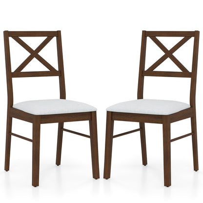 Set of 2 Upholstered Dining Chairs with Rubber Wood Frame in Brown