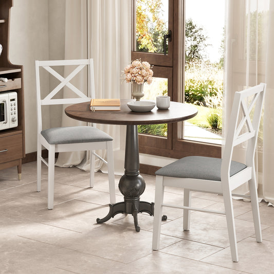 Set of 2 Upholstered Dining Chairs with Rubber Wood Frame in White