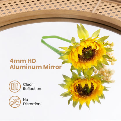 25.5 Inch Boho Round Wall Mirror with Rattan Frame for Home Décor