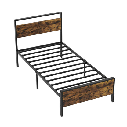 Heavy-Duty Industrial Platform Bed with Wood Headboard and Storage Space, Twin Size