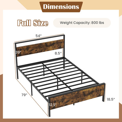 Heavy-Duty Industrial Platform Bed with Wood Headboard and Storage Space, Full Size