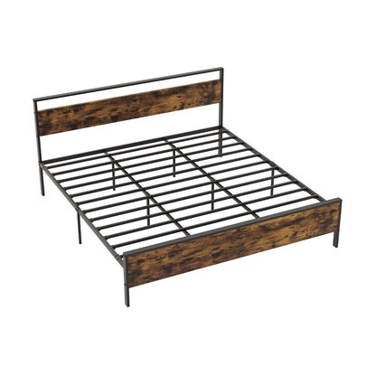 Heavy-Duty Industrial Platform Bed with Wood Headboard and Storage Space, King Size