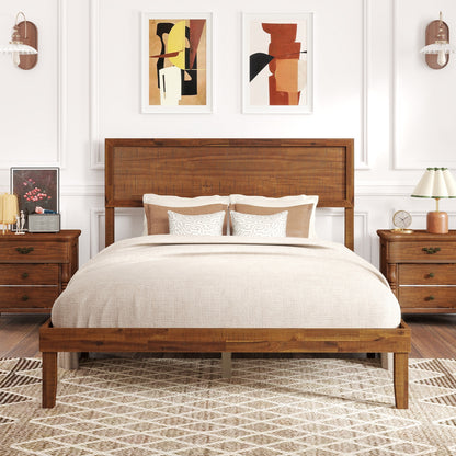 Classic Wood Bed Frame with Slat Foundation and Vintage Headboard, Full Size