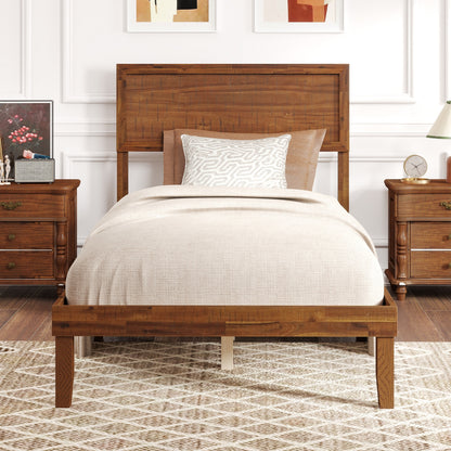 Classic Wood Bed Frame with Slat Foundation and Vintage Headboard, Twin Size