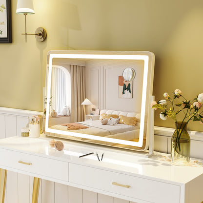32 x 22 Inch LED Makeup Vanity Mirror with Adjustable 3 Color Lighting & 10X Magnification