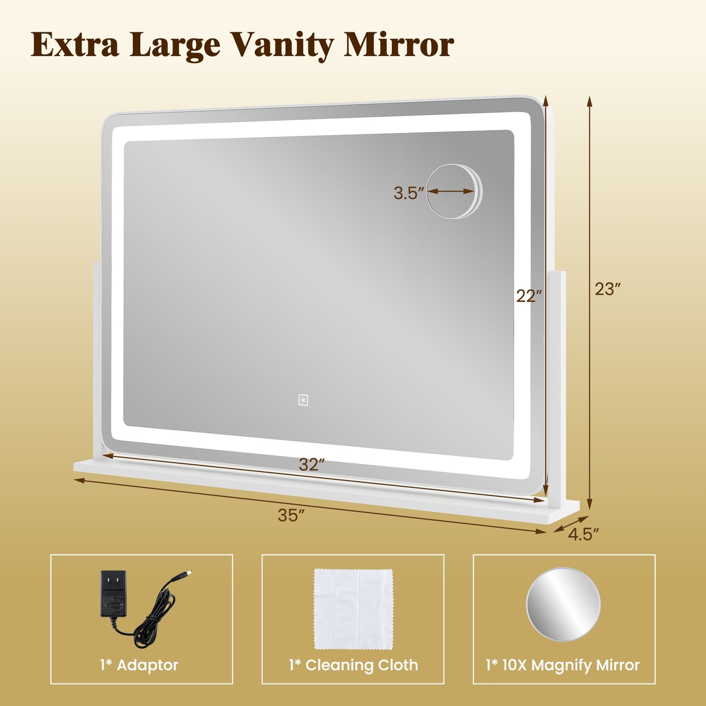 32 x 22 Inch LED Makeup Vanity Mirror with Adjustable 3 Color Lighting & 10X Magnification