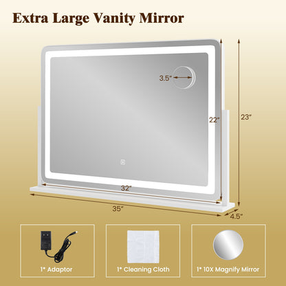 32 x 22 Inch LED Makeup Vanity Mirror with Adjustable 3 Color Lighting & 10X Magnification