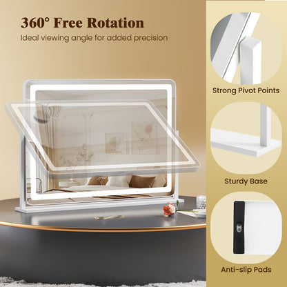 32 x 22 Inch LED Makeup Vanity Mirror with Adjustable 3 Color Lighting & 10X Magnification