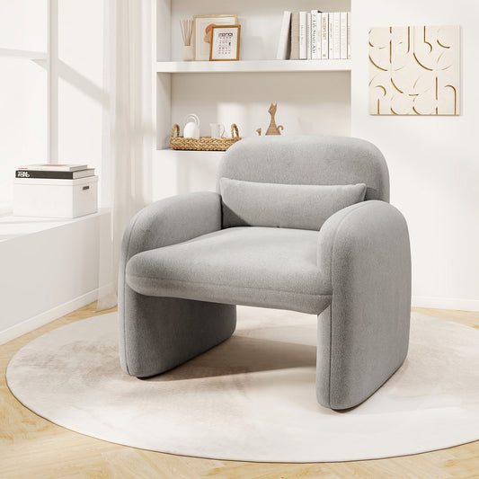 Cozy Boucle Accent Chair with Supportive Pillow and Curved Armrests in Grey