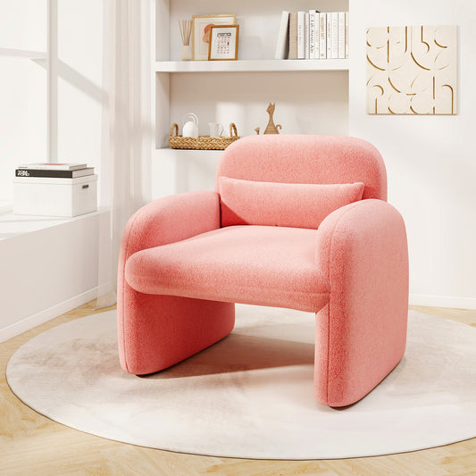 Cozy Boucle Accent Chair with Supportive Pillow and Curved Armrests in Pink