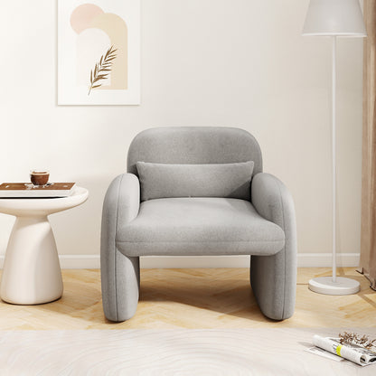 Cozy Boucle Accent Chair with Supportive Pillow and Curved Armrests in Grey