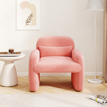 Cozy Boucle Accent Chair with Supportive Pillow and Curved Armrests in Pink