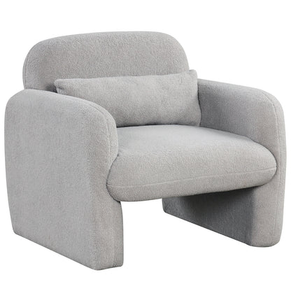 Cozy Boucle Accent Chair with Supportive Pillow and Curved Armrests in Grey