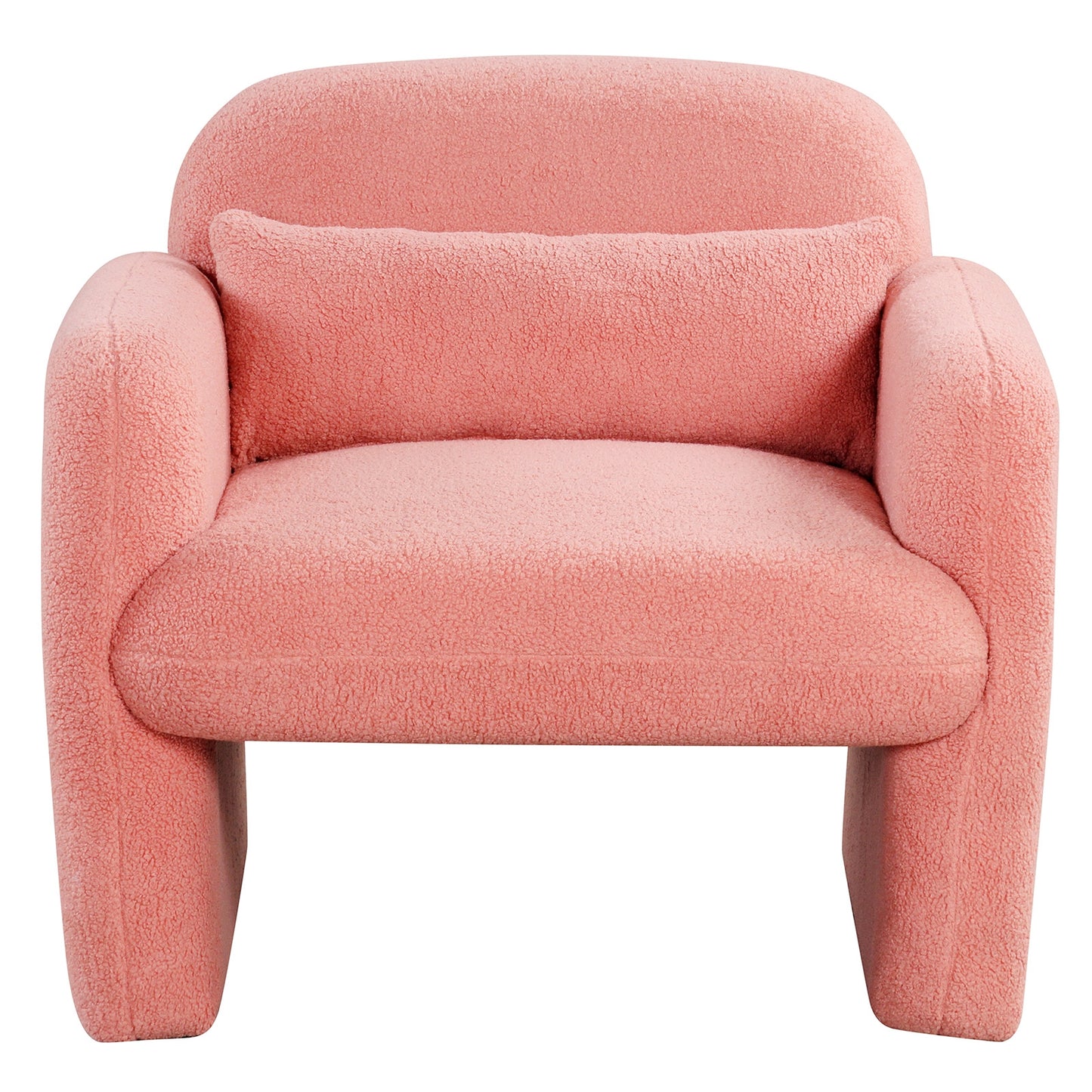 Cozy Boucle Accent Chair with Supportive Pillow and Curved Armrests in Pink