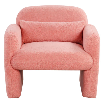 Cozy Boucle Accent Chair with Supportive Pillow and Curved Armrests in Pink