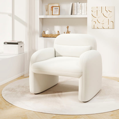 Cozy Boucle Accent Chair with Supportive Pillow and Curved Armrests in Beige