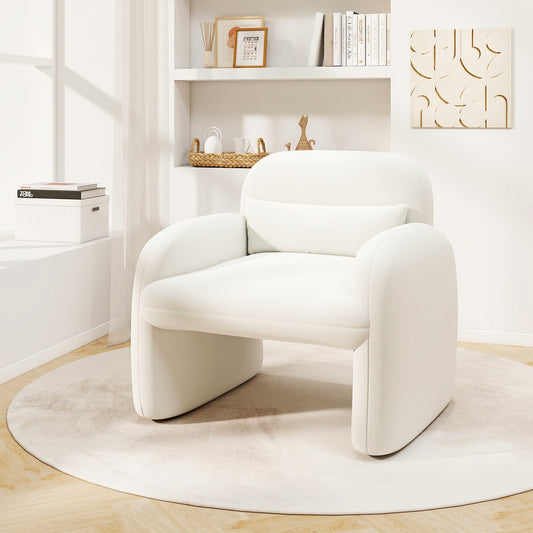 Cozy Boucle Accent Chair with Supportive Pillow and Curved Armrests in Beige