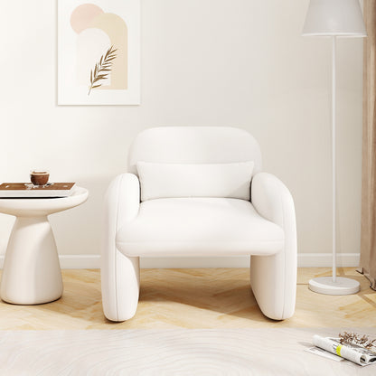 Cozy Boucle Accent Chair with Supportive Pillow and Curved Armrests in Beige