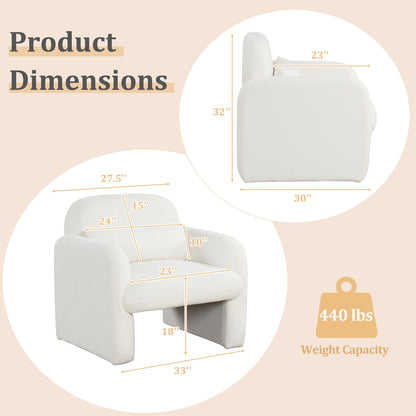 Cozy Boucle Accent Chair with Supportive Pillow and Curved Armrests in Beige