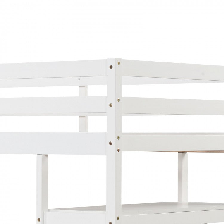 Multifunctional Twin Loft Bed with Desk, Storage Stairs, Shelves, and Safety Guardrails