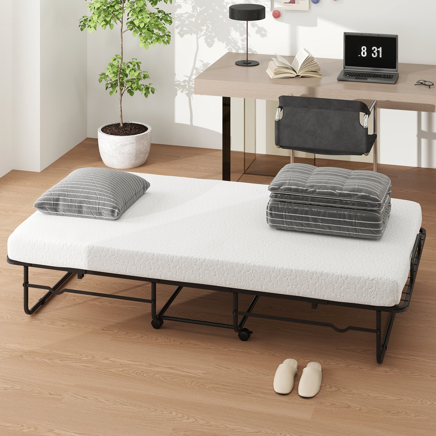 Heavy-Duty Twin Folding Bed with Memory Foam Mattress and Sturdy Metal Frame