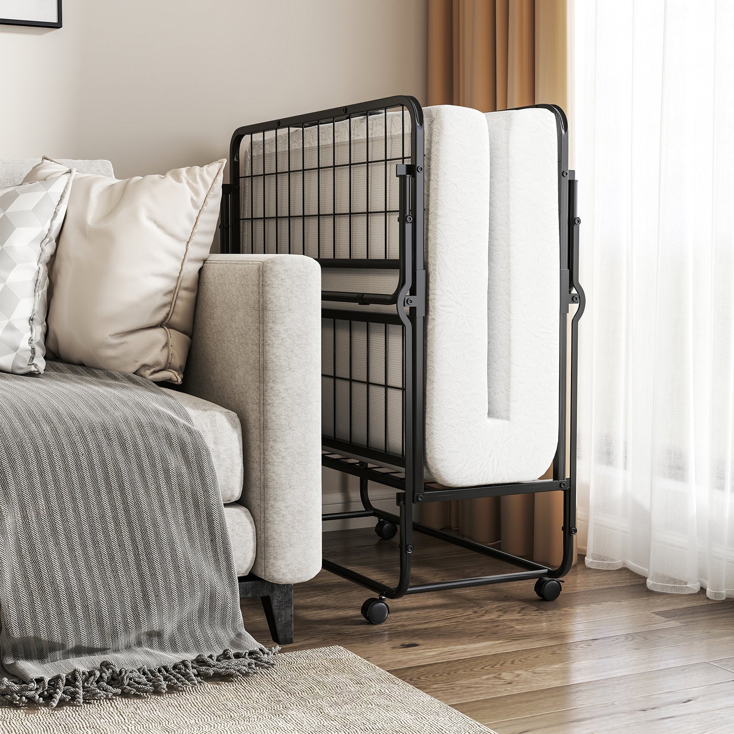Heavy-Duty Twin Folding Bed with Memory Foam Mattress and Sturdy Metal Frame