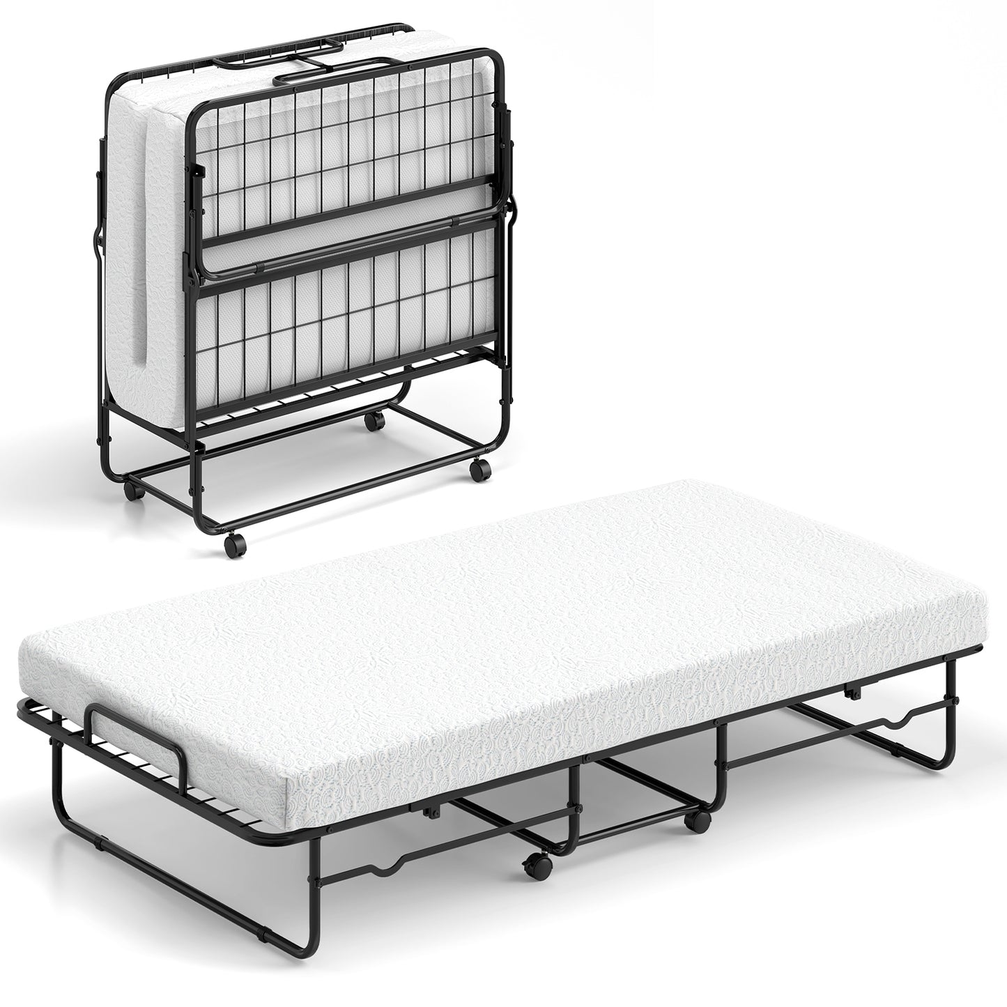 Heavy-Duty Twin Folding Bed with Memory Foam Mattress and Sturdy Metal Frame