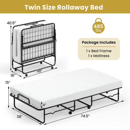 Heavy-Duty Twin Folding Bed with Memory Foam Mattress and Sturdy Metal Frame