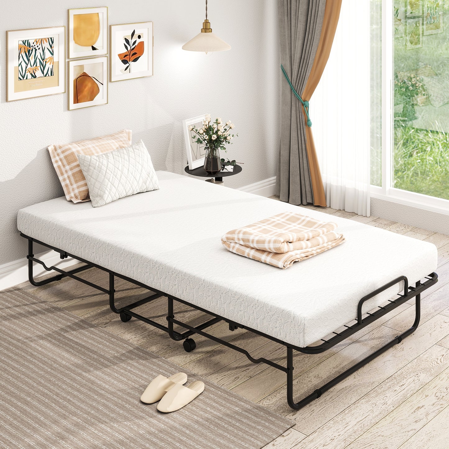 Heavy-Duty Twin Folding Bed with Memory Foam Mattress and Sturdy Metal Frame
