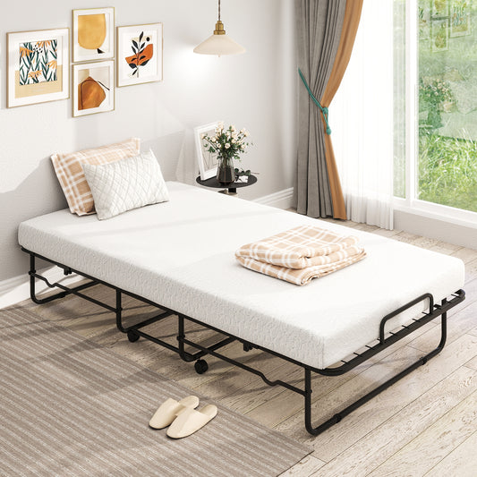 Heavy-Duty Twin Folding Bed with Memory Foam Mattress and Sturdy Metal Frame