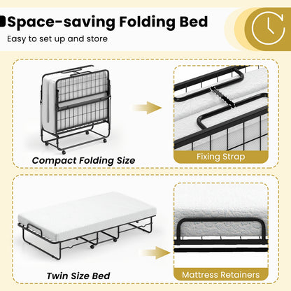 Heavy-Duty Twin Folding Bed with Memory Foam Mattress and Sturdy Metal Frame